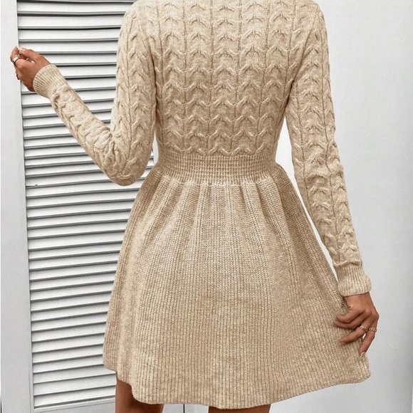 New Chic Cable Knit Skater Long Sleeve Knit Sweater Dress - Picture 7 of 13